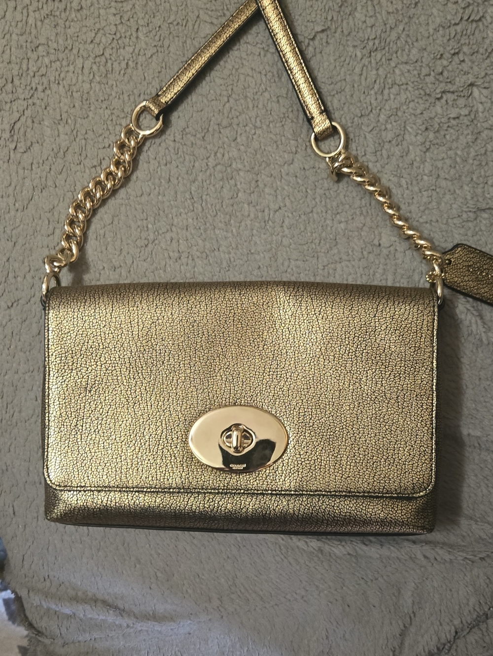 Coach Metallic Leather Gold Shoulder Bag with Chain Strap